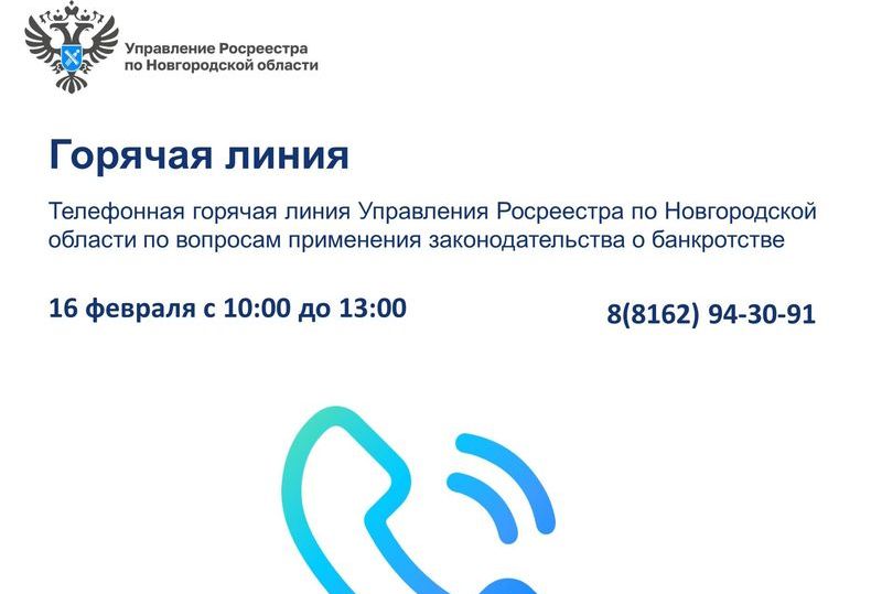 В Управлении Росреестра по Новгородской области пройдет первая в 2024 году горячая линия по вопросам банкротства.