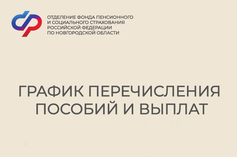 График перечисления выплат и пособий Отделением СФР по Новгородской области в мае:.